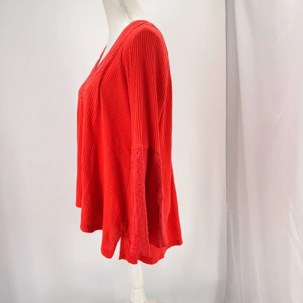 Free People Parisian Nights Top Women S M Orange Eyelet Bell Sleeve Boho 70s